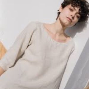 notPERFECTLINEN January Loose Linen Top, 3/4 Sleeve, Dark Turquoise